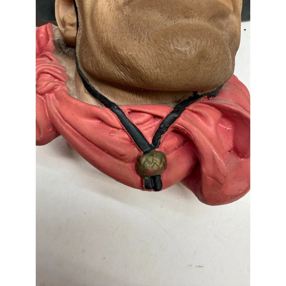 Vintage Cowboy Wall Bust Western Outlaw Decor Chalkware Plaque Cigar Bandana